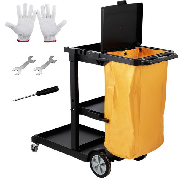 Carrello Per Le Pulizie Vevor Carrello Per Le Pulizie Con 3 Scomparti, Carrello Per L'igiene Carrello Per Le Pulizie Con Capacità Di Carico Di 90,7 Kg, Carrello Per Mop In Pp Nero Carrello Di Sistema Con Sacco Per Rifiuti In Pvc, Adatto Per Uffici, Centri Commerciali, Hotel-image