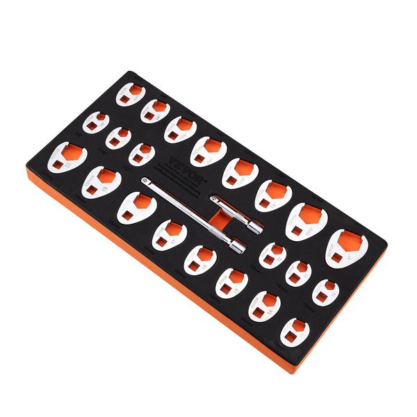 Vevor Set Di Chiavi A Bussola Da 3/8 Di Pollice Con 2 Aste Di Prolunga, Set Di Chiavi A Bussola Da 24 Pezzi, Sae 3/8 Di Pollice - 1 Pollice E Metrico 10-22 Mm, Set Di Chiavi A Bussola In Acciaio CR-MO-image