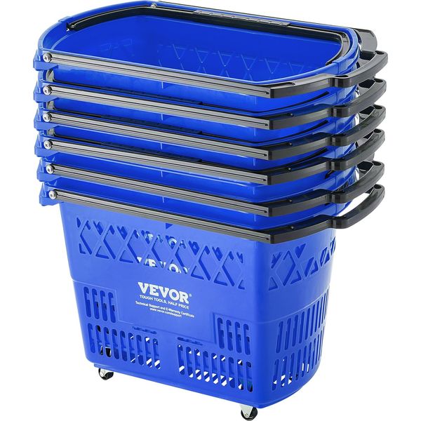 Cestini Per La Spesa Vevor, 6 Pezzi, Carrello Per La Spesa Da 39 L Con Maniglie, Cestino Per La Spesa In Plastica Con Rotelle, Set Di Cestini Per La Spesa Portatili Di Grandi Dimensioni Per Supermercati, Negozi Al Dettaglio-image