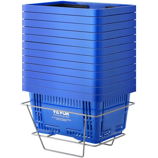 Cestino Per La Spesa Vevor, Set Da 12, 24 L, Robusto Cestino Per La Spesa In Plastica Con Manico E Supporto, 42 X 29 X 22 Cm, Cestino Portatile In Confezione Sfusa Per La Spesa Al Dettaglio-image
