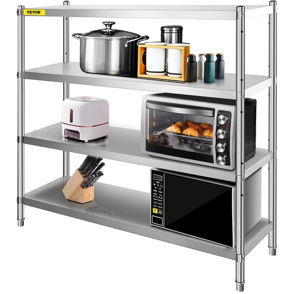 Portaoggetti Vevor, Portaoggetti A 4 Livelli In Acciaio Inox, Portaoggetti, 70,9 X 17,7 X 59,1 Pollici, Portaoggetti Robusto, Capacità Totale Di 1320 Libbre Con Altezza Regolabile-image