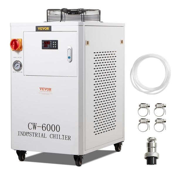 Refrigeratore D'acqua Industriale Vevor, CW6000, Sistema Di Raffreddamento Ad Acqua Da 1500 W Con Compressore, Capacità Del Serbatoio Dell'acqua 15 L, Portata Massima 65 L/Min, Per Il Raffreddamento Di Macchine Per L'incisione Laser CO2-image