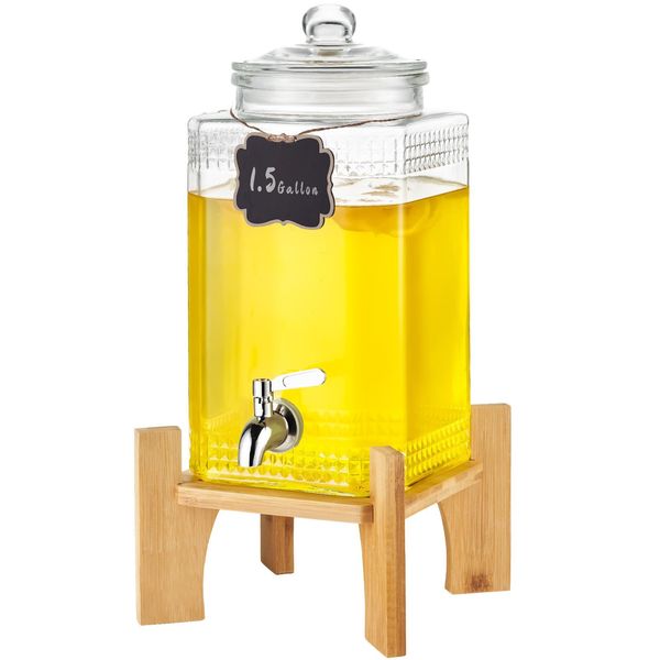 Distributore Di Bevande Vevor, Distributore Di Bevande Da 1,5 Galloni Per Feste, Distributore Di Succhi Di Frutta In Vetro Con Supporto, Rubinetto In Acciaio Inox, Distributore Di Tè Freddo, Limonata E Succo D'acqua, Per Ristoranti, Hotel, Feste-image