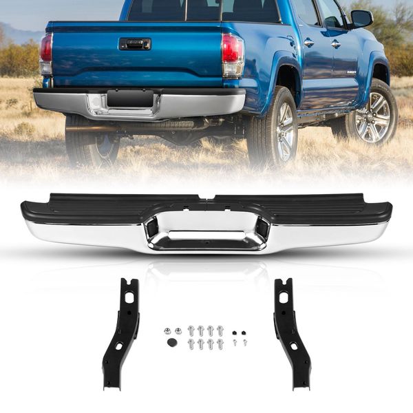 Paraurti Posteriore Vevor, Compatibile Con Toyota Tacoma 1995-2004, Paraurti Posteriore In Acciaio Cromato, Montaggio Del Paraurti Posteriore Di Ricambio Con Luce Targa E Gradino, Senza Fori Per Il Sensore, Per TO1102215-image