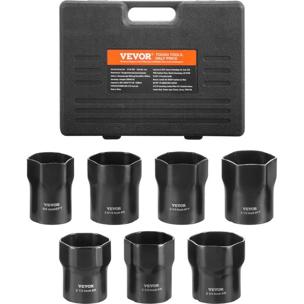 Set Di Chiavi A Bussola Vevor Per Dadi Di Bloccaggio Dei Cuscinetti Delle Ruote Con Attacco Da 12,7 Mm, Chiave A Bussola Esagonale Sae E Metrica In 7 Pezzi Con Custodia-image