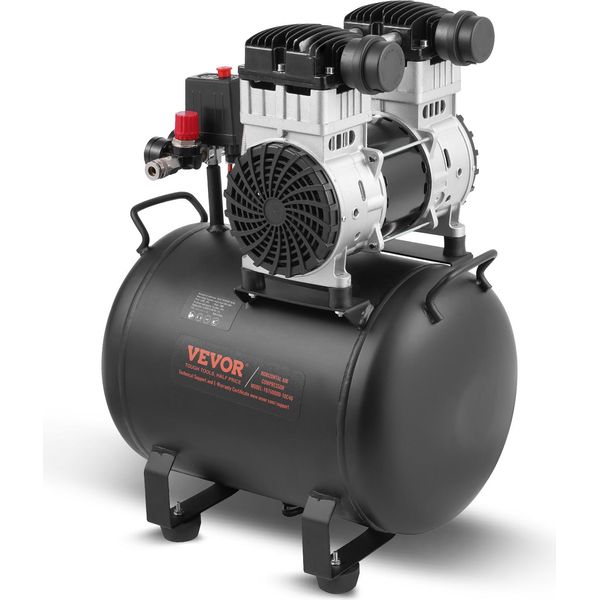 Compressore D'aria Vevor, Serbatoio In Acciaio Da 10 Galloni, Compressore D'aria Oil-Free Da 2 Hp 5,3 CFM@90 Psi E Pressione Massima Di 125 Psi, Compressore Portatile Ultra-Silenzioso Da 78 Db, Per Riparazioni Auto, Gonfiaggio Pneumatici,-image