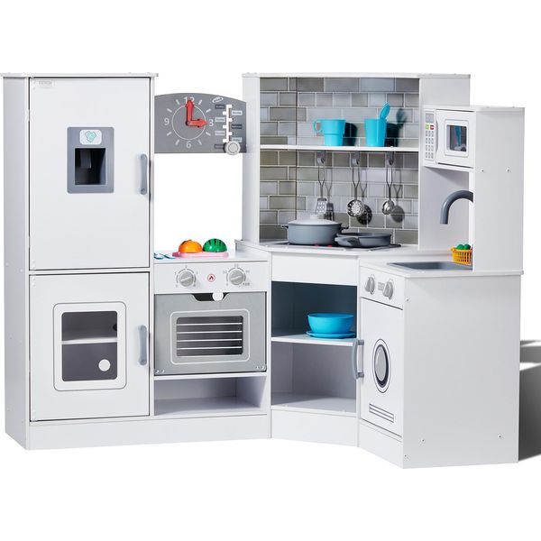 Vevor Cucina Ad Angolo In Legno, Set Giocattolo Con Luci E Suoni, Cucina Per Bambini Con Gelatiera, Forno, Lavello, Orologio, Microonde, Frigorifero-image