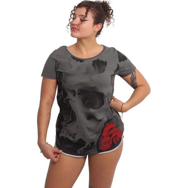 Yakuza Damen Maglietta Girocollo Curva Galleggiante, Grigio Acciaio, 3XL-image