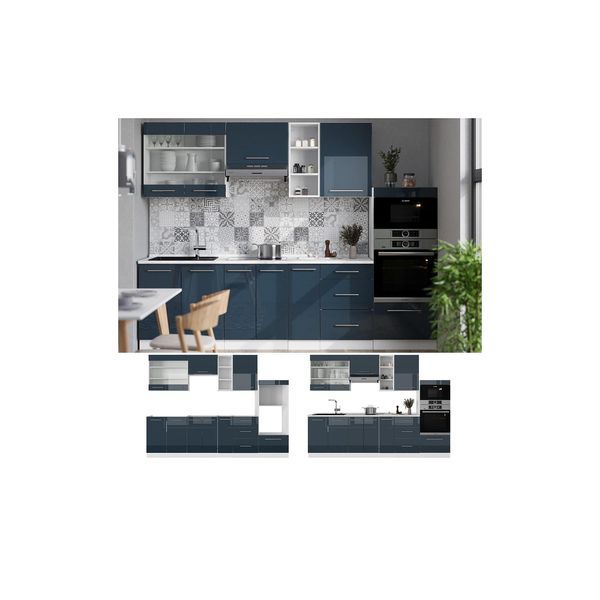 Vicco KüChenzeile Fame-Line Weiß Dunkelblau Hochglanz 280 Cm Ohne Arbeitsplatte-image