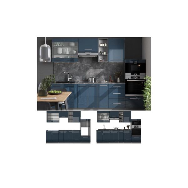 Vicco KüChenzeile Fame-Line Anthrazit Dunkelblau Hochglanz 280 Cm Mit Arbeitsplatte Eiche-image