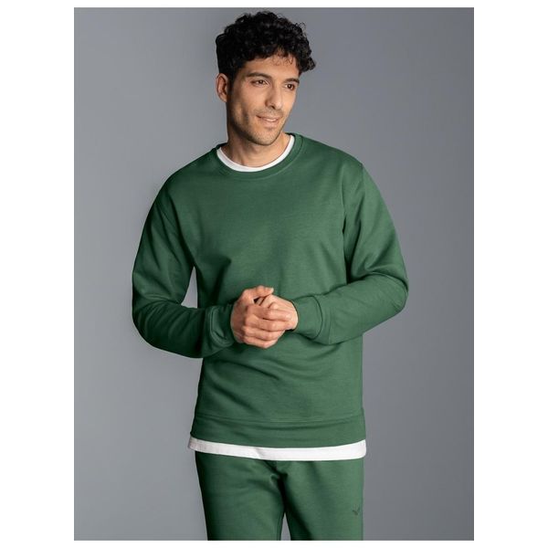 Sweatshirt Trigema "Trigema Sweatshirt Aus Biobaumwolle", Herren, Gr. M, GrüN (Efeu), Single Jersey, 75% Baumwolle (Biobaumwolle Kba), 25% Baumwolle (Recycelt), Basic, Lang, Rundhals, Sweatshirts Sweatshirt-image