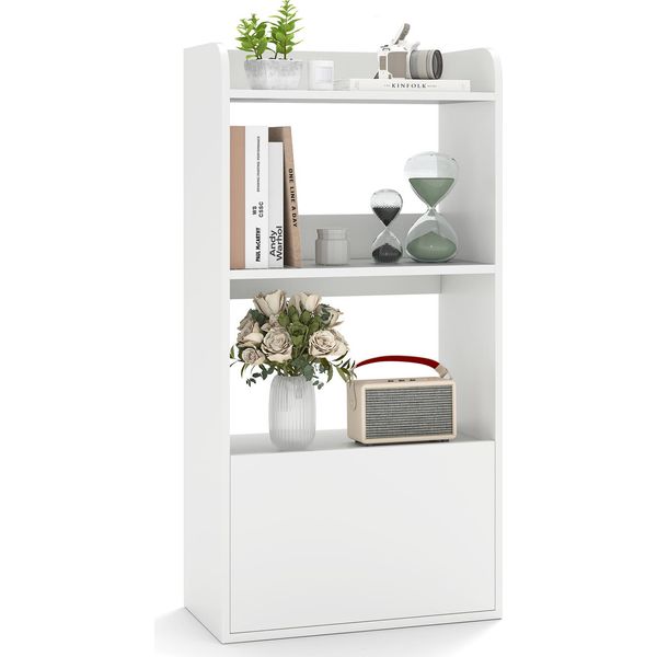 Libreria Costway Con Cassetto, Libreria Indipendente Con 3 Ripiani Aperti, Ripiano Espositivo Con Protezione Antiribaltamento, Ripiano Portaoggetti Bianco-image
