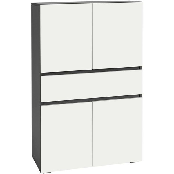 Midischrank Home Affaire "Wisla", Grau (Anthrazit, Weiß), B:76Cm H:130Cm T:35Cm, Holzwerkstoff, SchräNke, Midischrank, Mit 4 TüRen & 1 Schublade, Breite 76 Cm, HöHe 130 Cm-image