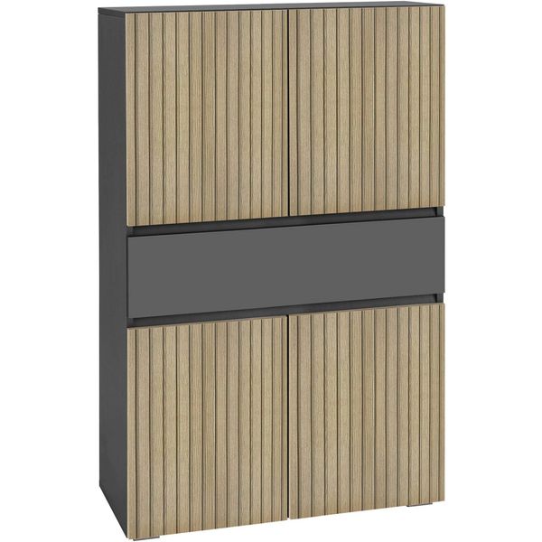 Midischrank Home Affaire "Wisla", Schwarz (Anthrazit, Eiche Struktur), B:76Cm H:130Cm T:35Cm, Holzwerkstoff, SchräNke, Midischrank, Mit 4 TüRen & 1 Schublade, Breite 76 Cm, HöHe 130 Cm-image