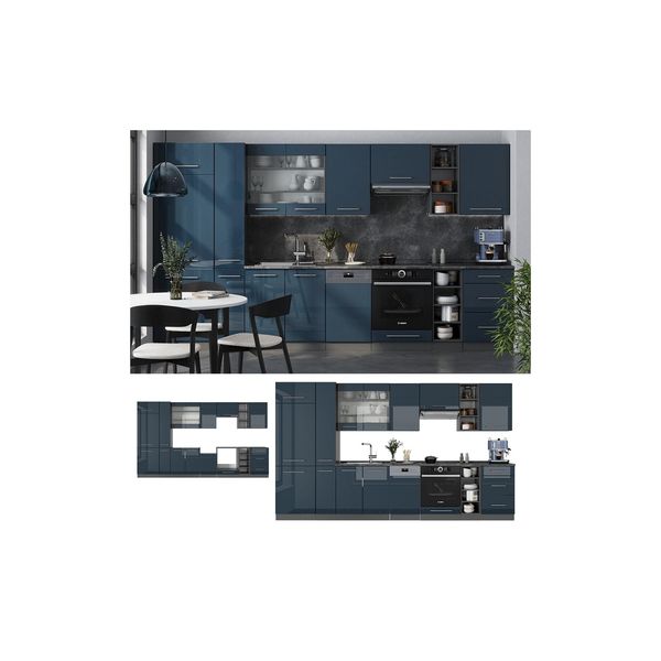 Vicco KüChenzeile Fame-Line Anthrazit Dunkelblau Hochglanz 355 Cm Ohne Arbeitsplatte-image