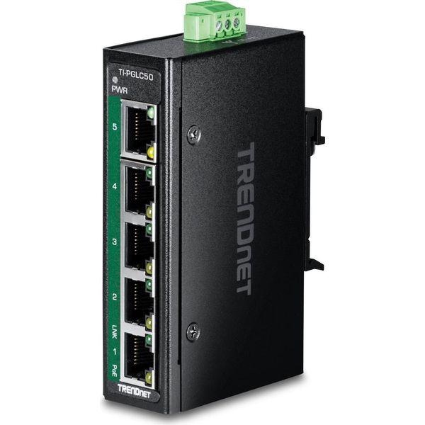 Trendnet TI-PGLC50 Trendnet 5-Port Industrial Gigabit Poe+ Din-Rail Mini Switch-image