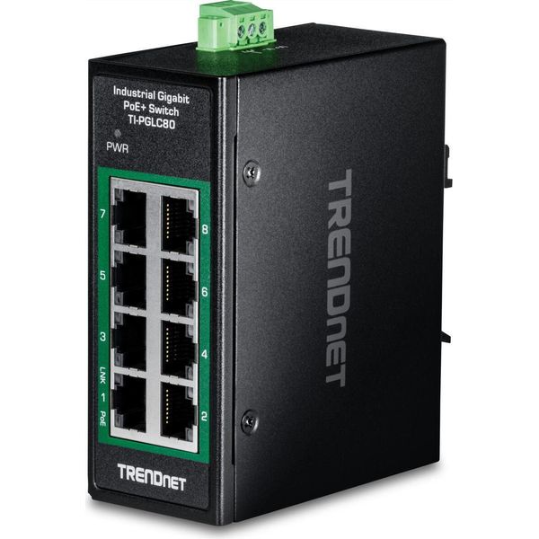 Trendnet TI-PGLC80 Trendnet 8-Port Industrial Gigabit Poe+ Din-Rail Mini Switch-image