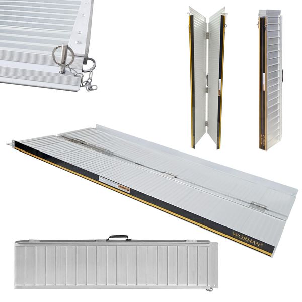 Worhan® Rampa Per Sedie A Rotelle Pieghevole 272 Kg Rampa Per Sedie A Rotelle Mobile Alluminio 153 Cm 1R5-image