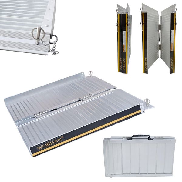Worhan® 61 Cm Rampa Per Sedie A Rotelle In Alluminio Rampa Pieghevole Rampa A Soglia Rampa Portatile Pieghevole In Alluminio Rampa Per Sedie A Rotelle Piattaforma R2-image