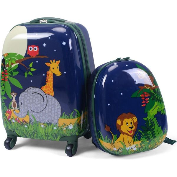 Costway 2 Pezzi Valigia Per Bambini + Zaino Set Di Valigie Per Bambini Valigie Da Viaggio Trolley Per Bambini Navy-image