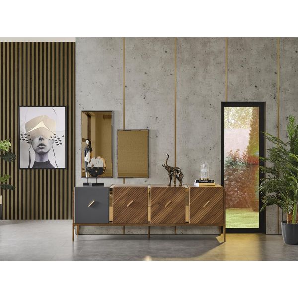 Credenza Soggiorno+2X Specchio Legno Marrone Jvmoebel-image