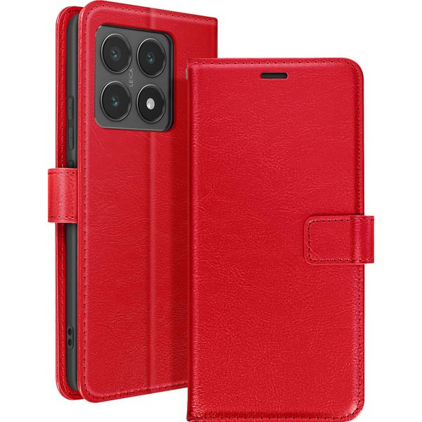 Mayaxess, Custodia A Portafoglio Xiaomi 14T Funzione Stand Con Cinturino, Rosso-image