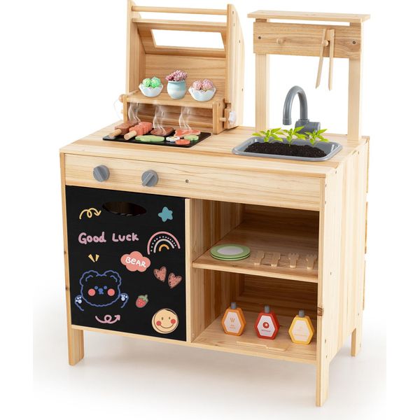 Costway Cucina Di Fango Per Bambini Con Grill All'aperto, Cucina Da Gioco Con Accessori Per Grill, Set Da Gioco Per Barbecue Con Tavolo E Lavello Per Bambini A Partire Dai 3 Anni Di Età-image