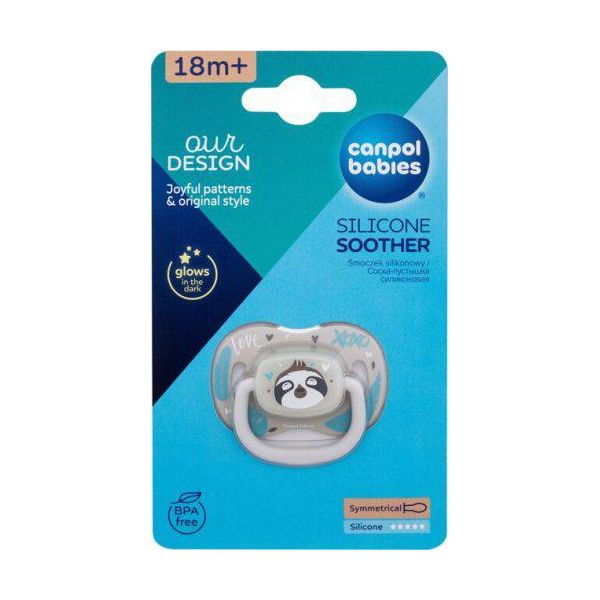 Canpol Babies Succhietto Simmetrico In Silicone, Luminoso, 18 M+, Exotic - Sloth, Grigio-image