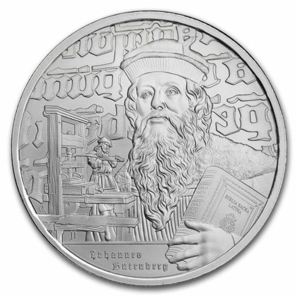Moneta D'argento Da 1 Oncia Icone Ispiratrici Johannes Gutenberg 2024 Argento 9999 Da Collezione-image
