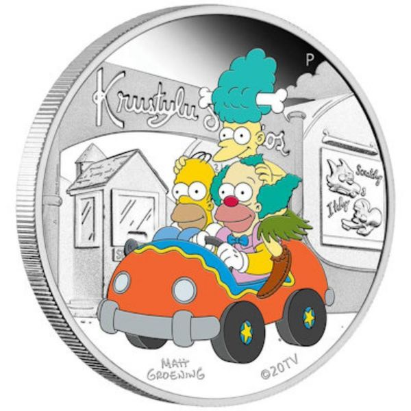 Moneta D'argento Da 1 Oz Simpsons Krusty Lu Studios 2022 Color Argento 9999 Da Collezione-image