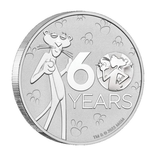 Moneta D'argento Da 1 Oz Pantera Rosa 60° Anniversario 2024 Argento 999 Da Collezione-image