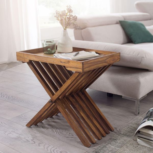 Finebuy Tavolino In Legno Massiccio Design Tavolo Pieghevole Vassoio Di Servizio E Telaio Tavolo Pieghevole Stile Country Tavolino In Vero Legno Prodotto Naturale-image