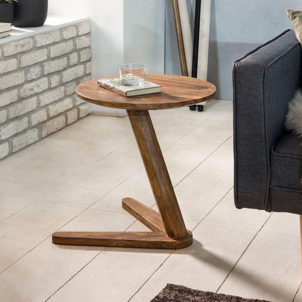 Finebuy Tavolino In Legno Massiccio Sheesham Design Tavolo Da Soggiorno 45 X 45 Cm Comodino Rotondo Alto 50 Cm Legno Naturale Stile Country-image