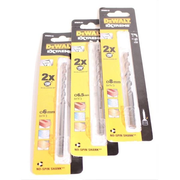 Set Di Punte Da Trapano Per Muratura Dewalt Extreme Long Life Da 6, 6,5, 8 Mm Set Di Punte Da Trapano Per Muratura Da 3 Pezzi-image