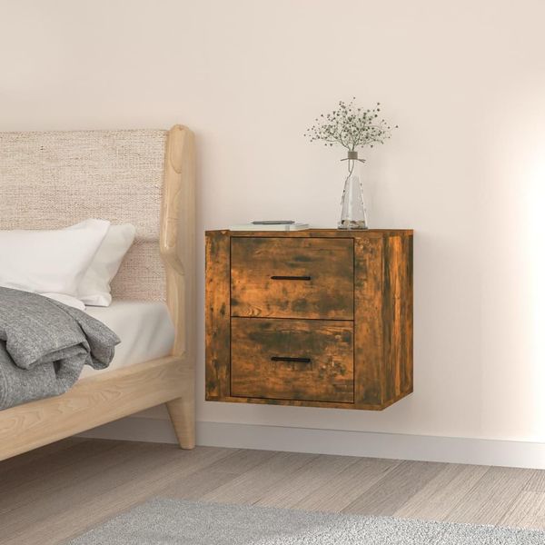 The Living Store Comodino A Parete In Rovere Fumé 50X36X47 Cm-image