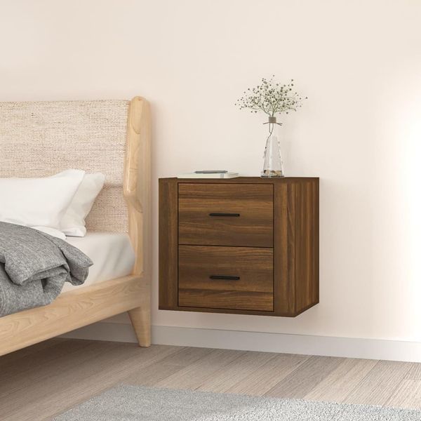 The Living Store Comodino A Parete Effetto Rovere Marrone 50X36X47 Cm-image