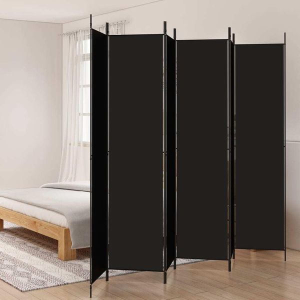The Living Store 6 Pz. Tessuto Paravent Black 300X220 Cm-image
