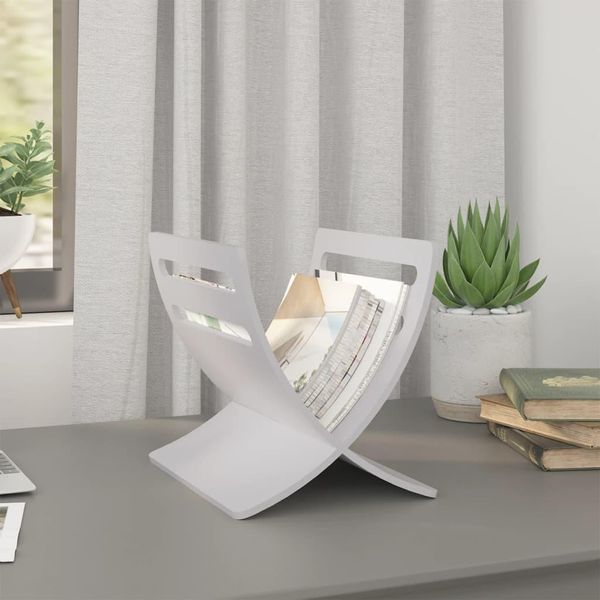 The Living Store Portagiornali In Legno Freestanding Bianco-image