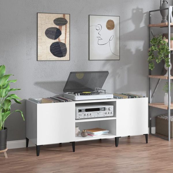 The Living Store Armadio A Pannello Bianco Lucido 121X38X48 Cm Materiale A Base Di Legno-image