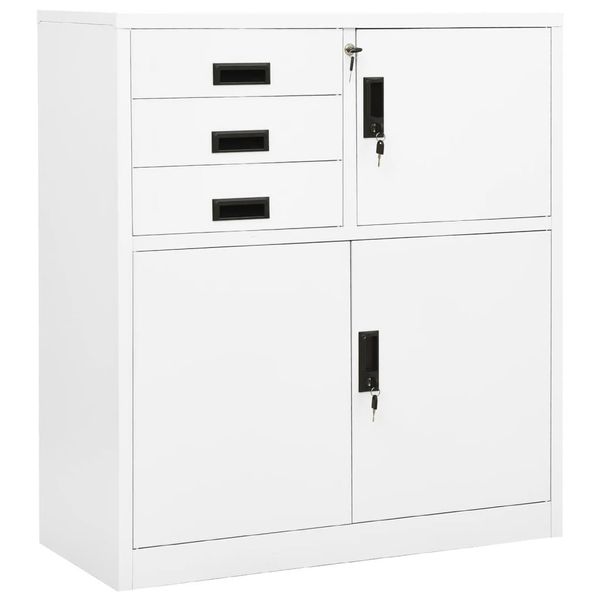 The Living Store Armadio Da Ufficio Bianco 90X40X102 Cm In Acciaio-image