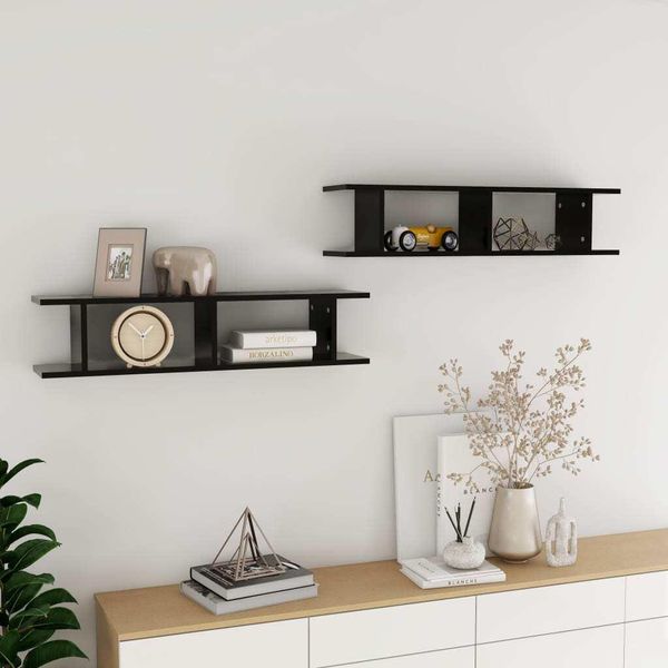 Maison Exclusive - Mensole Da Parete 2 Pezzi Nero 90X18X20 Cm Materiale Ligneo-image