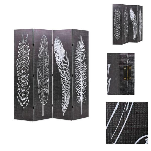 Vidaxl Divisorio Pieghevole 160 X 170 Cm Piume Bianco-Nero - Divisorio Per Ambienti-image