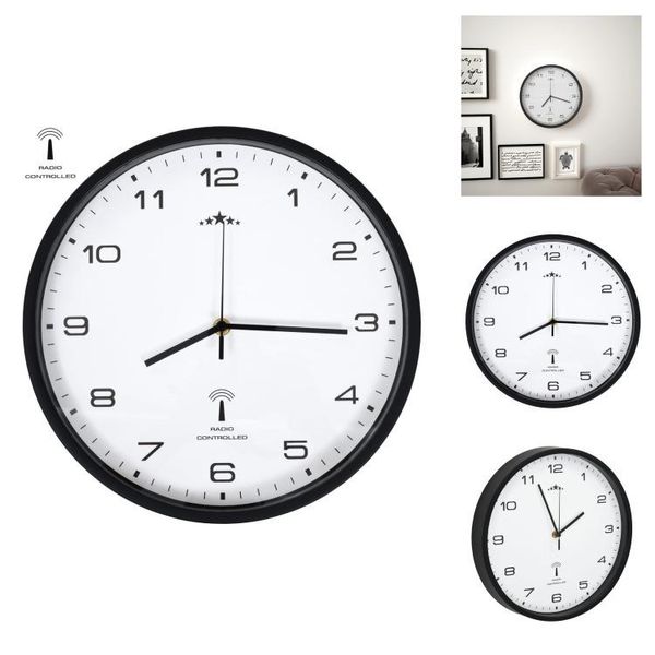 Vidaxl Orologio Da Parete Radiocomandato Con Movimento Al Quarzo 31 Cm Bianco E Nero - Orologi Da Parete-image
