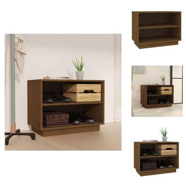 Vidaxl Scarpiera Marrone Miele 60X34X45 Cm In Legno Di Pino Massiccio - Scarpiere E Armadietti-image