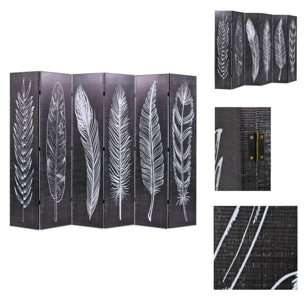 Vidaxl Divisorio Pieghevole 228 X 170 Cm Piume Bianco-Nero - Divisorio Per Ambienti-image