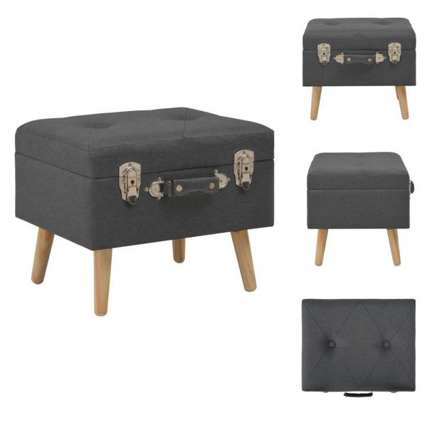 Vidaxl Sgabello Con Vano Portaoggetti Da 40 Cm In Tessuto Grigio Scuro - Panche Per Il Corridoio E Per La Casa-image