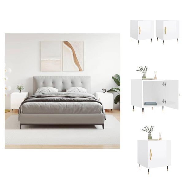 Vidaxl Comodini 2 Pz. Bianco Lucido 40X40X50 Cm Materiale A Base Di Legno - Comodini-image