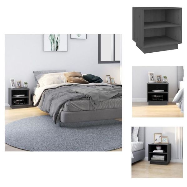 Vidaxl Comodini 2 Pz. Grigio 40X34X40 Cm In Pino Massiccio - Comodini-image