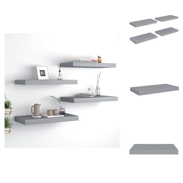 Vidaxl Mensole Galleggianti 4 Pz. Grigio 50X23X3,8 Cm Mdf - Mensole A Muro-image