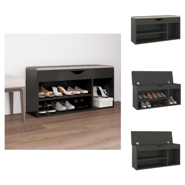 Vidaxl Panca Per Scarpe Con Cuscino Grigio 104X30X49 Cm Materiale A Base Di Legno - Scarpiere E Armadietti-image